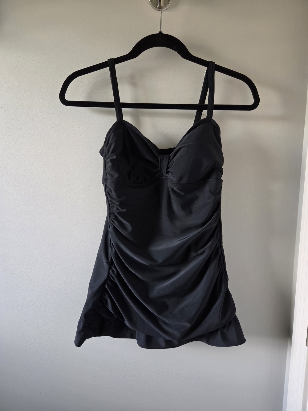 Black Ruched Swimdress with Built-In Cups